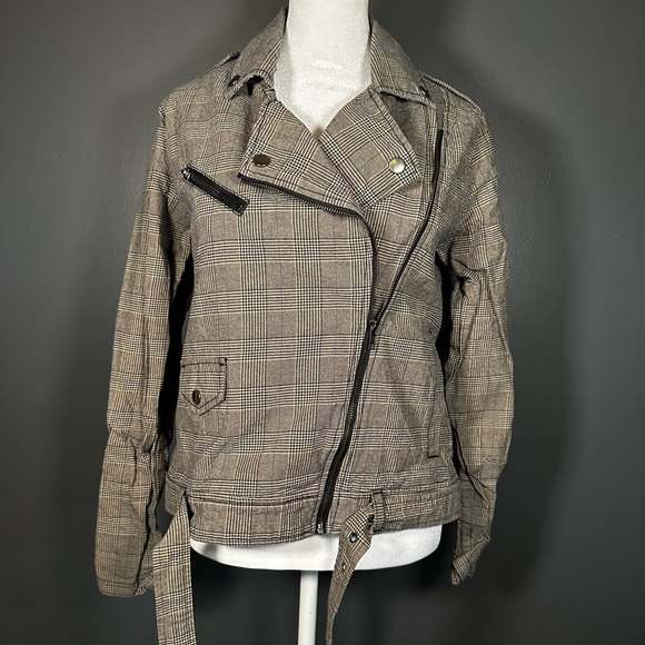 Michael Stars Plaid Moto Grey Denim Jacket Size 2 - Picture 5 of 9